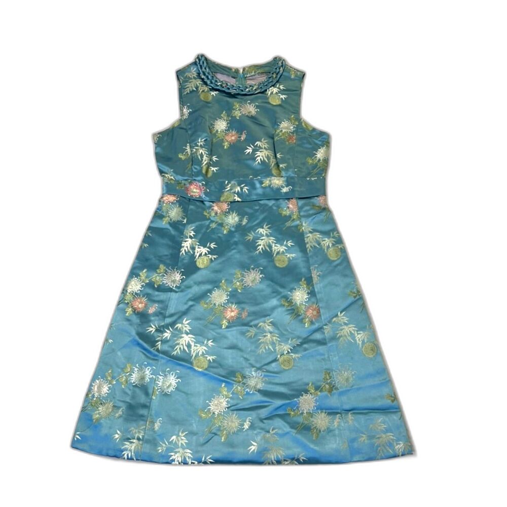 One of a Kind Vintage Alexandrite Silk Midi Dress, Brocade Peony Floral Design